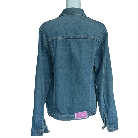 Vintage 90s Oversized Jean Jacket Long Slouchy Faded Blue Denim Trucker jacket - Picture 2 of 10